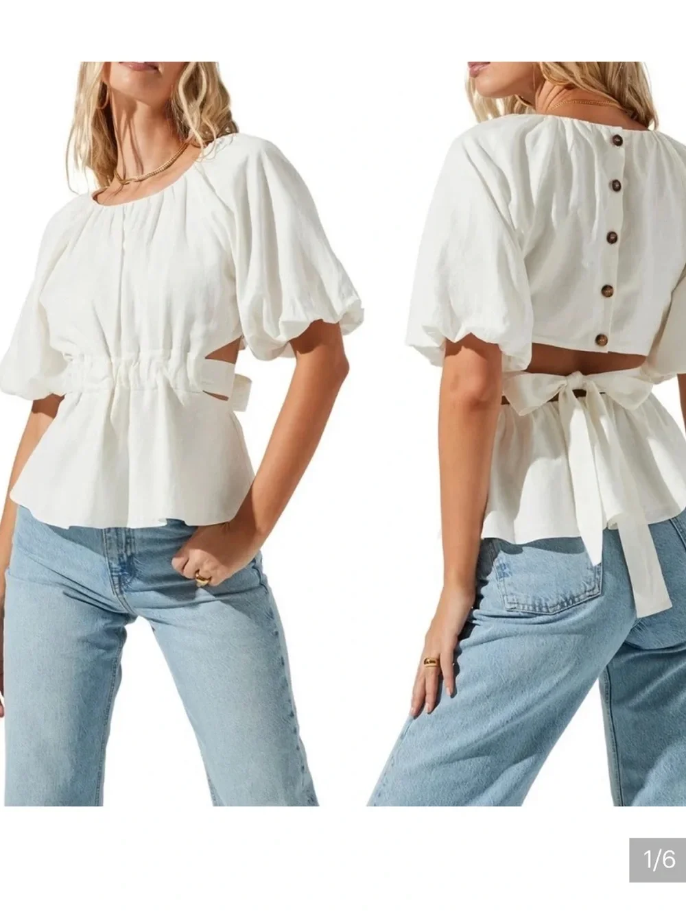 ASTR the label Vendetti open back linen blend top size S